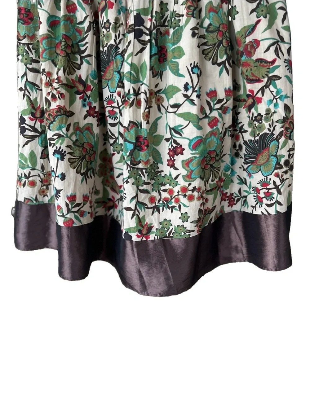 Forever 21 Floral Circle Skirt Oatmeal Beige Brown Hem 100% Cotton Size M - Picture 4 of 9
